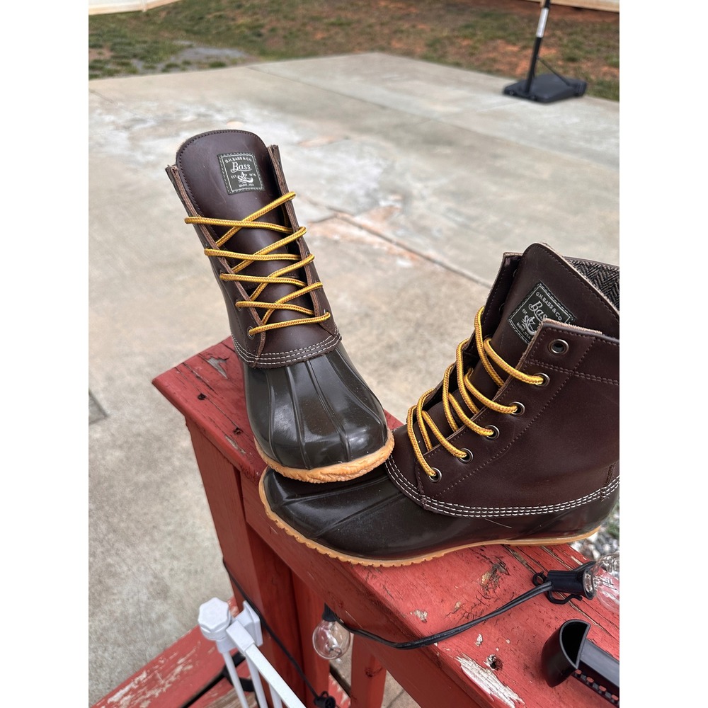 GH Bass Harlequin Brown Waterproof Duck Boots Wms 9M Leather Rubber/Rain Boot - Picture 3 of 13